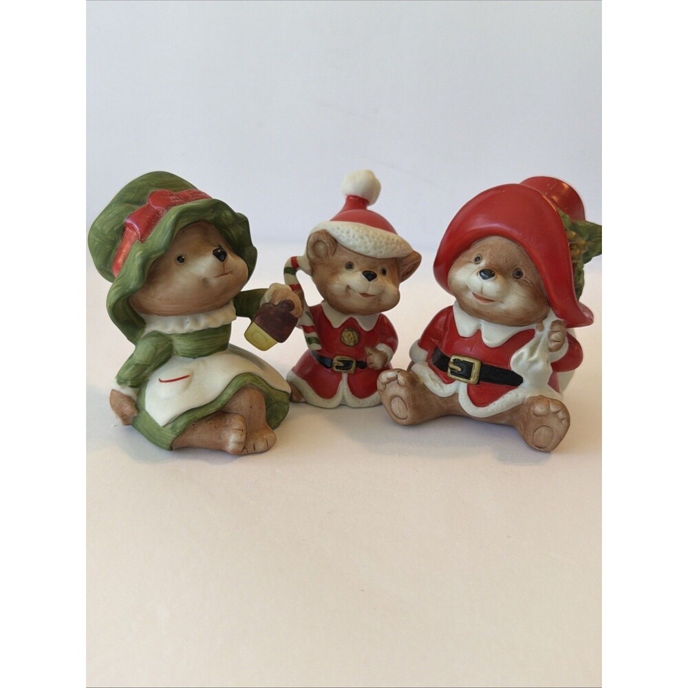 Vintage Christmas Anthropomorphic Bear Santa Elf Figurines Figures Set Homco
